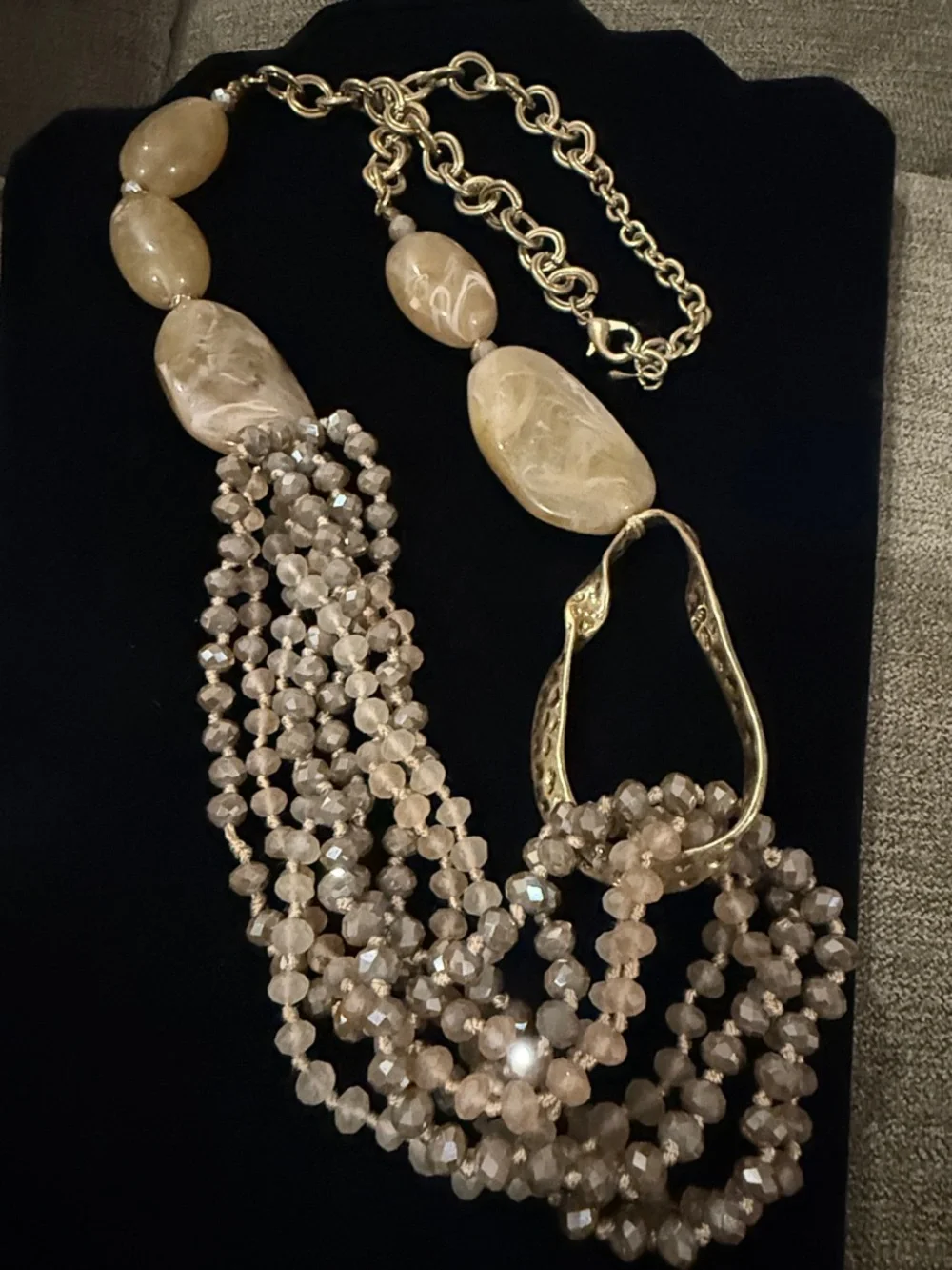Multi-Strand Beige Beaded Statement Necklace